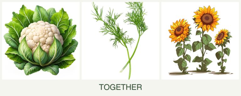 Can you plant cauliflower, dill and sunflowers together?