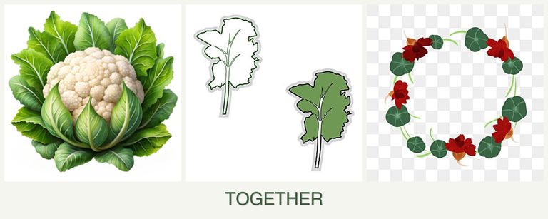 Can you plant cauliflower, kale and nasturtiums together?