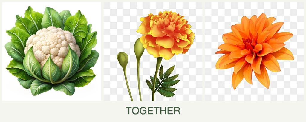 Can you plant cauliflower, marigolds and dahlias together?