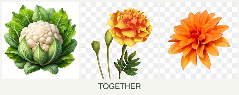 Can you plant cauliflower, marigolds and dahlias together?
