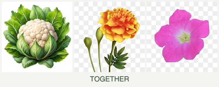 Can you plant cauliflower, marigolds and petunias together?