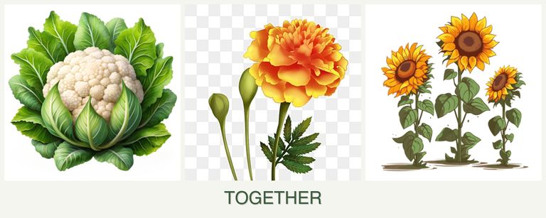 Can you plant cauliflower, marigolds and sunflowers together?