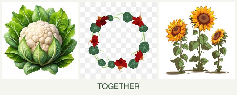 Can you plant cauliflower, nasturtiums and sunflowers together?