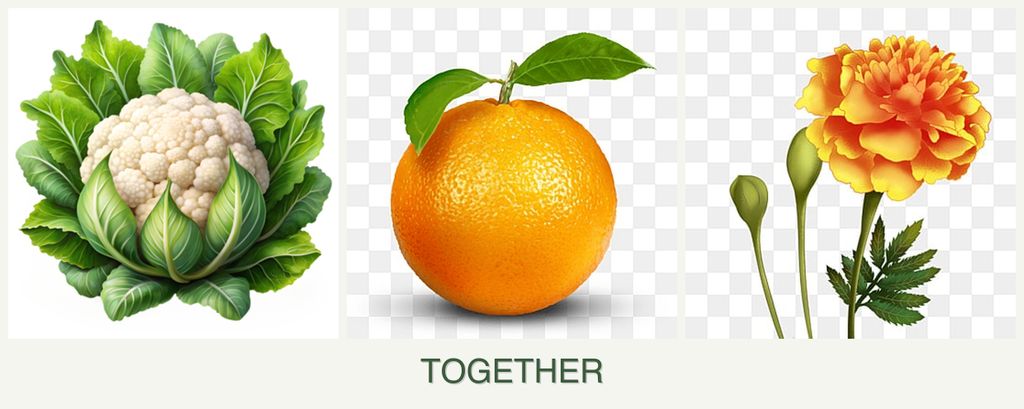 Can you plant cauliflower, oranges and marigolds together?