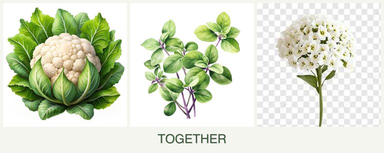 Can you plant cauliflower, oregano and alyssum together?