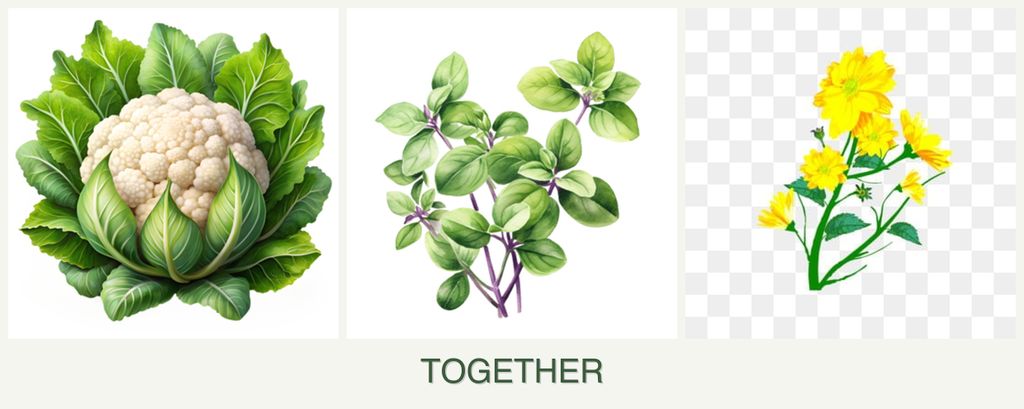 Can you plant cauliflower, oregano and calendula together?