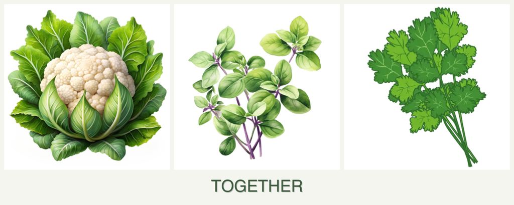 Can you plant cauliflower, oregano and cilantro together?