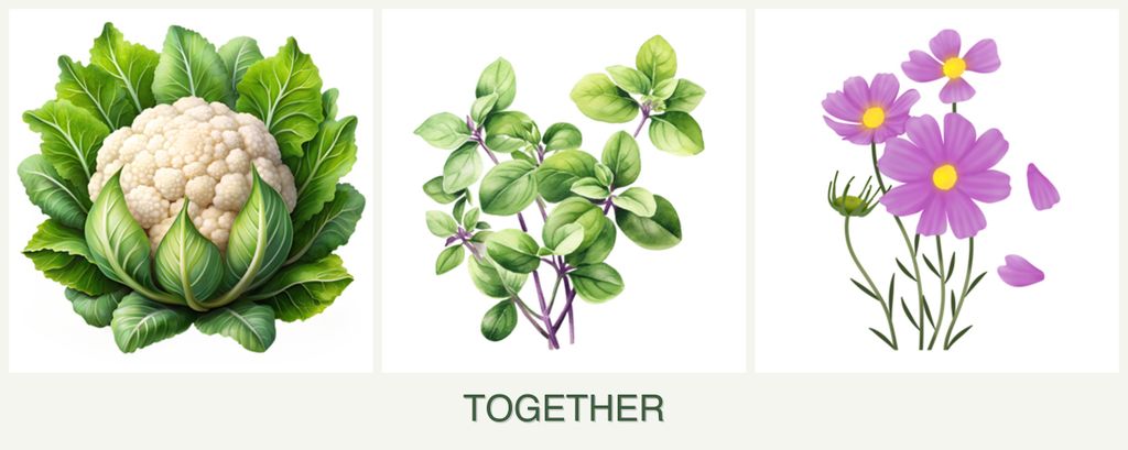 Can you plant cauliflower, oregano and cosmos together?