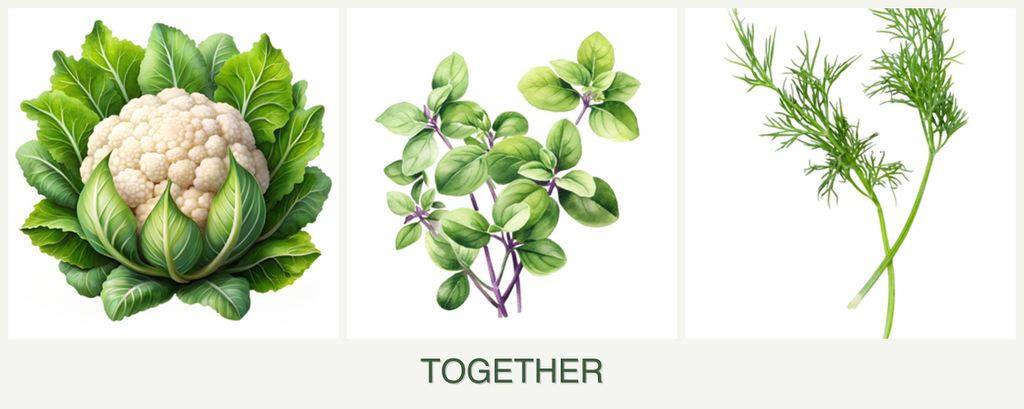 Can you plant cauliflower, oregano and dill together?