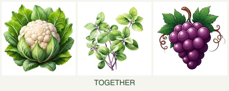 Can you plant cauliflower, oregano and grapes together?