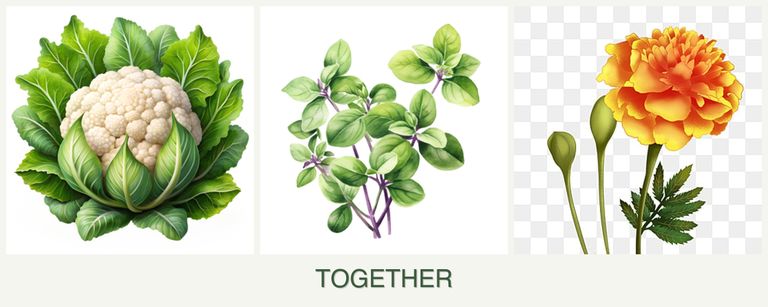 Can you plant cauliflower, oregano and marigolds together?