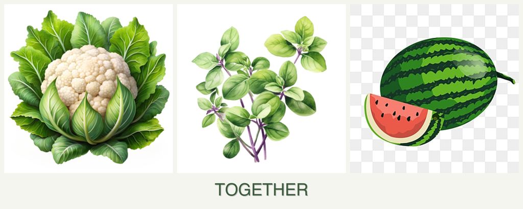Can you plant cauliflower, oregano and melons together?