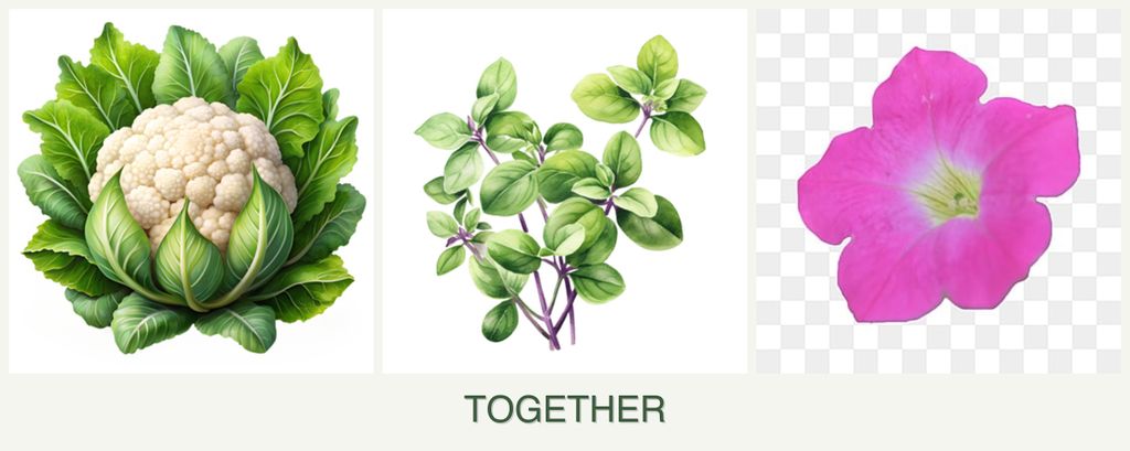 Can you plant cauliflower, oregano and petunias together?