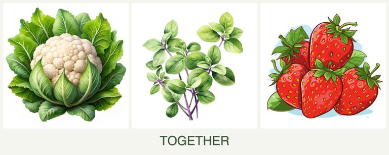 Can you plant cauliflower, oregano and strawberries together?