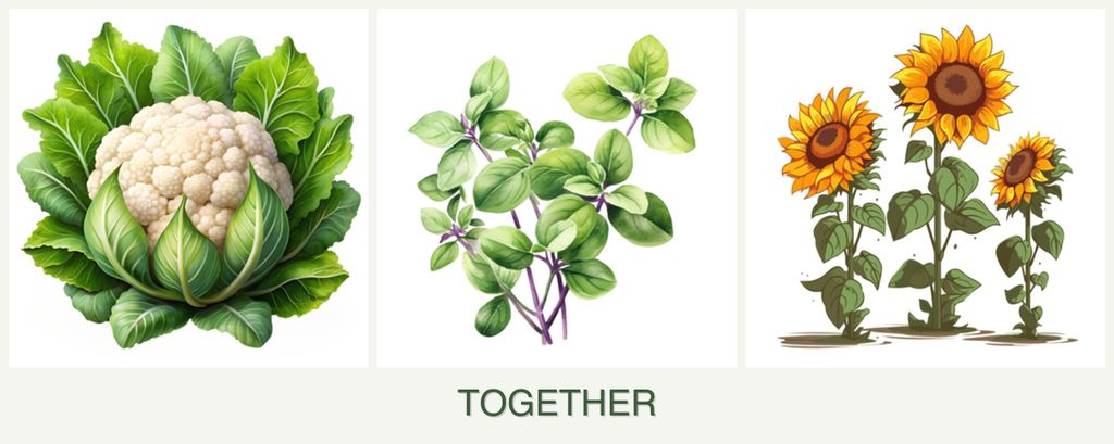 Can you plant cauliflower, oregano and sunflowers together?