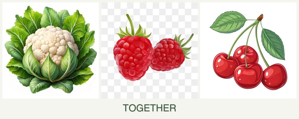 Can you plant cauliflower, raspberries and cherries together?