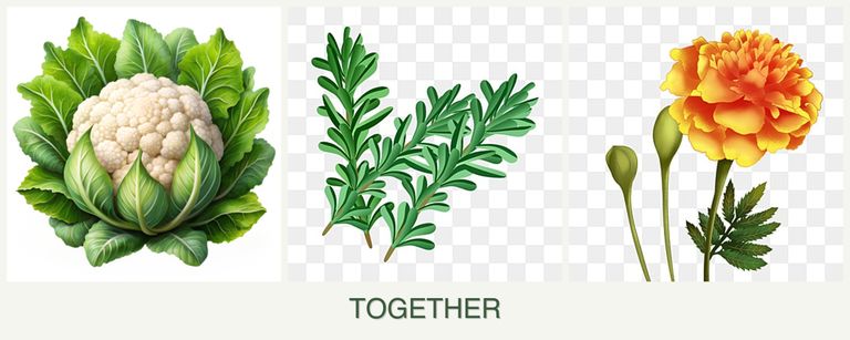 Can you plant cauliflower, rosemary and marigolds together?