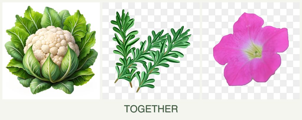 Can you plant cauliflower, rosemary and petunias together?