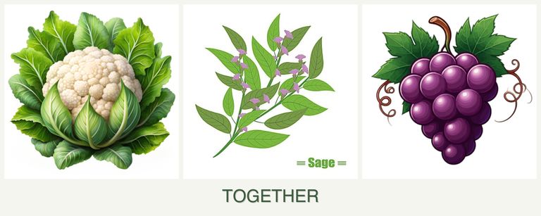 Can you plant cauliflower, sage and grapes together?