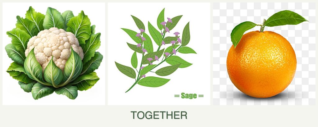 Can you plant cauliflower, sage and oranges together?