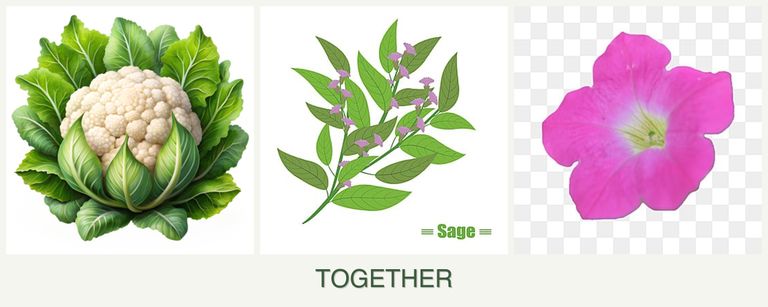 Can you plant cauliflower, sage and petunias together?