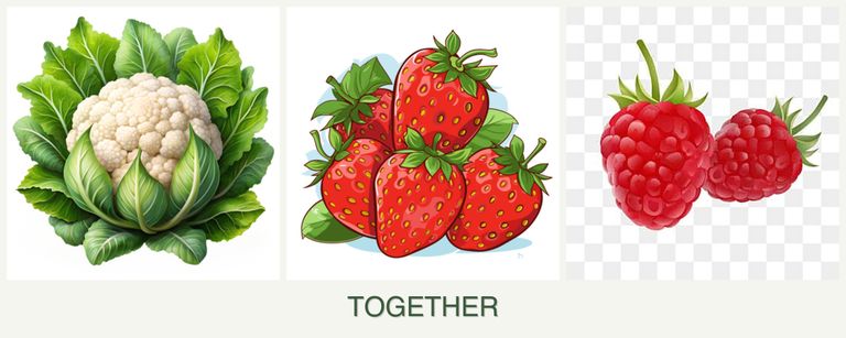 Can you plant cauliflower, strawberries and raspberries together?