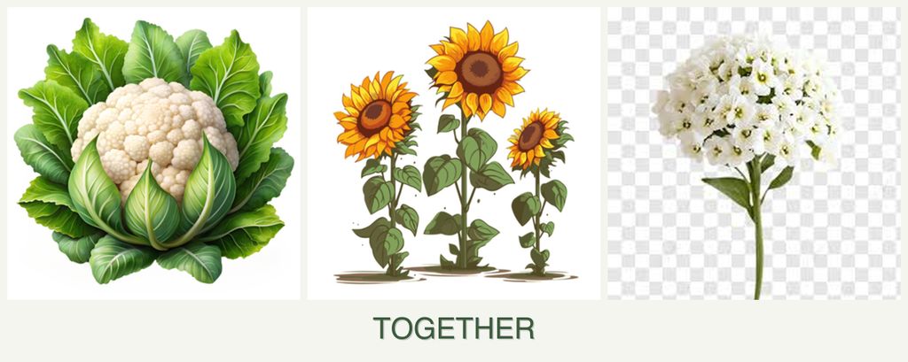 Can you plant cauliflower, sunflowers and alyssum together?