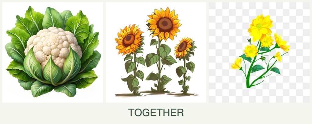Can you plant cauliflower, sunflowers and calendula together?