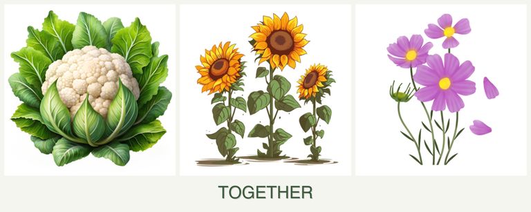 Can you plant cauliflower, sunflowers and cosmos together?