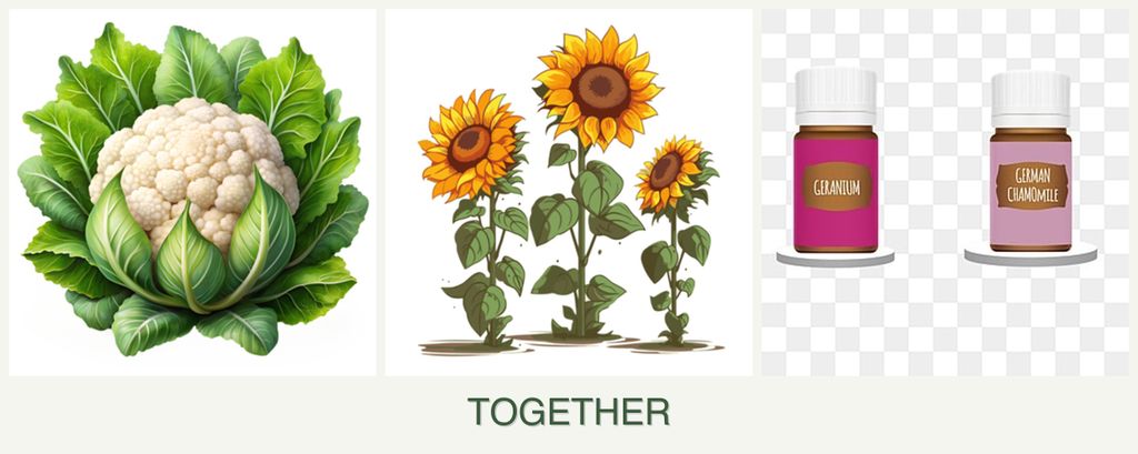 Can you plant cauliflower, sunflowers and geraniums together?