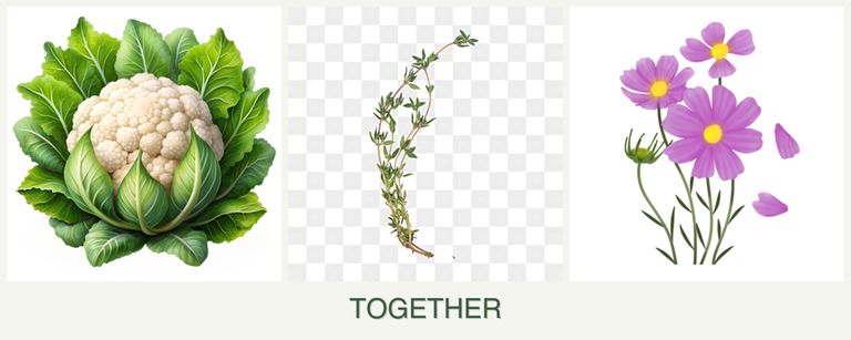 Can you plant cauliflower, thyme and cosmos together?