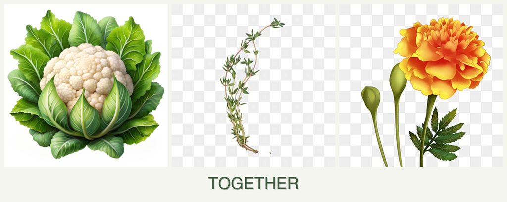 Can you plant cauliflower, thyme and marigolds together?