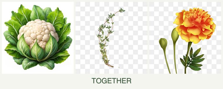Can you plant cauliflower, thyme and marigolds together?