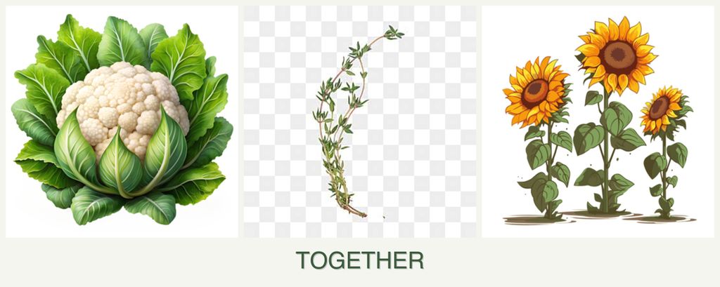 Can you plant cauliflower, thyme and sunflowers together?
