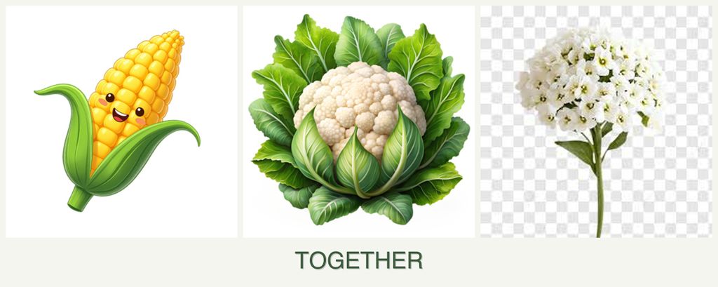 Can you plant corn, cauliflower and alyssum together?