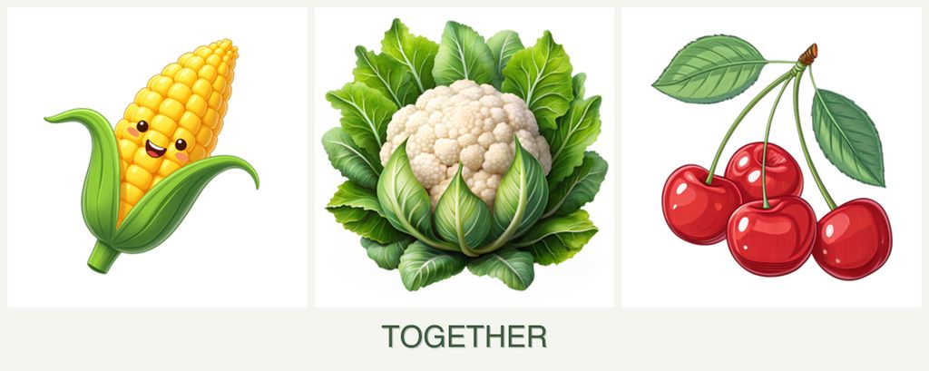 Can you plant corn, cauliflower and cherries together?