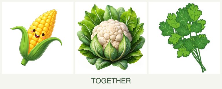 Can you plant corn, cauliflower and cilantro together?