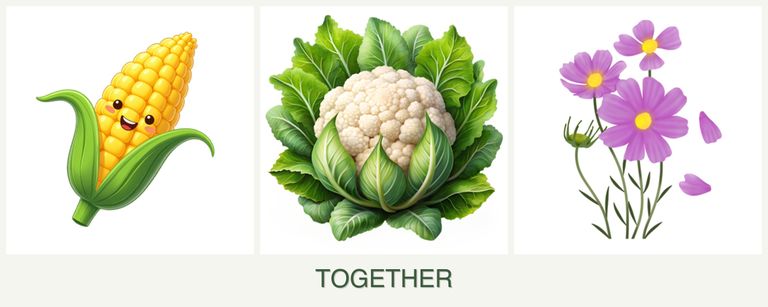 Can you plant corn, cauliflower and cosmos together?