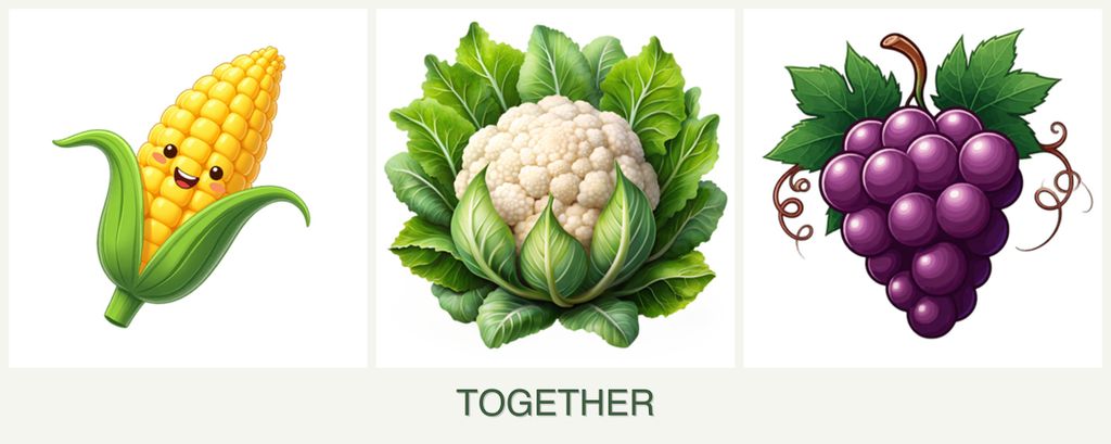 Can you plant corn, cauliflower and grapes together?