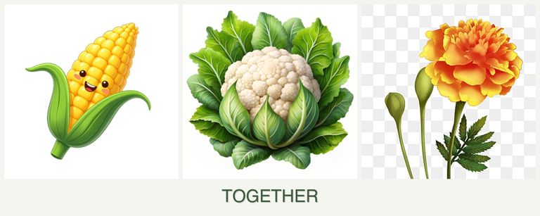 Can you plant corn, cauliflower and marigolds together?