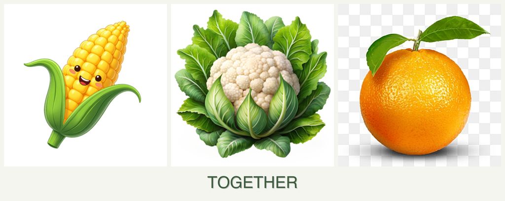 Can you plant corn, cauliflower and oranges together?