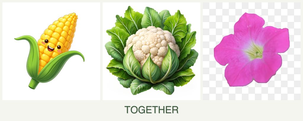Can you plant corn, cauliflower and petunias together?