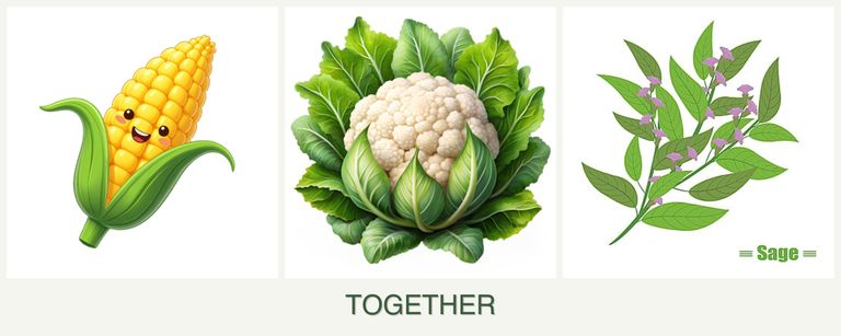 Can you plant corn, cauliflower and sage together?
