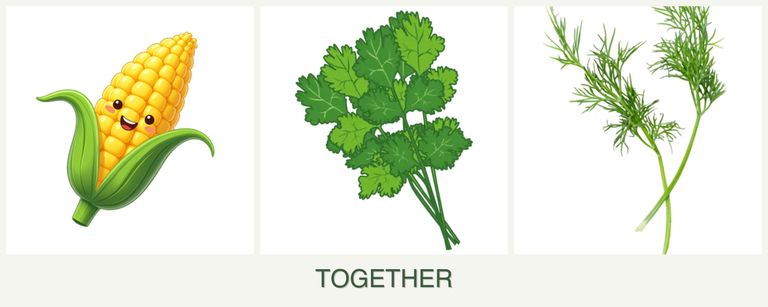 Can you plant corn, cilantro and dill together?