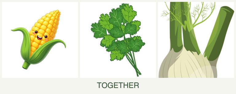 Can you plant corn, cilantro and fennel together?