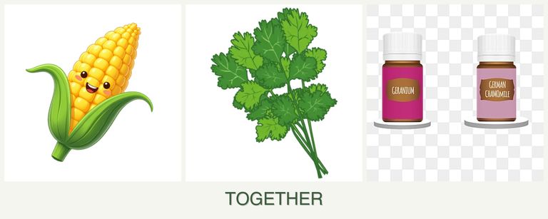 Can you plant corn, cilantro and geraniums together?