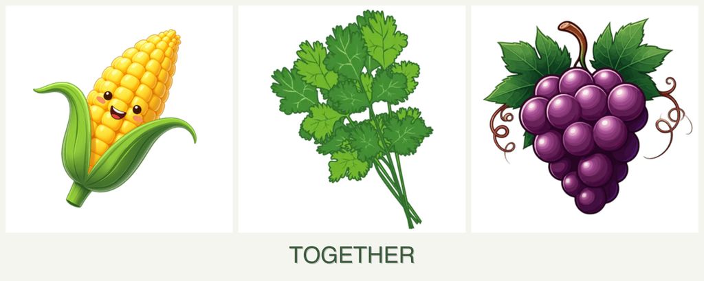 Can you plant corn, cilantro and grapes together?