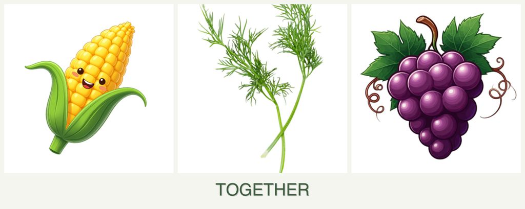 Can you plant corn, dill and grapes together?