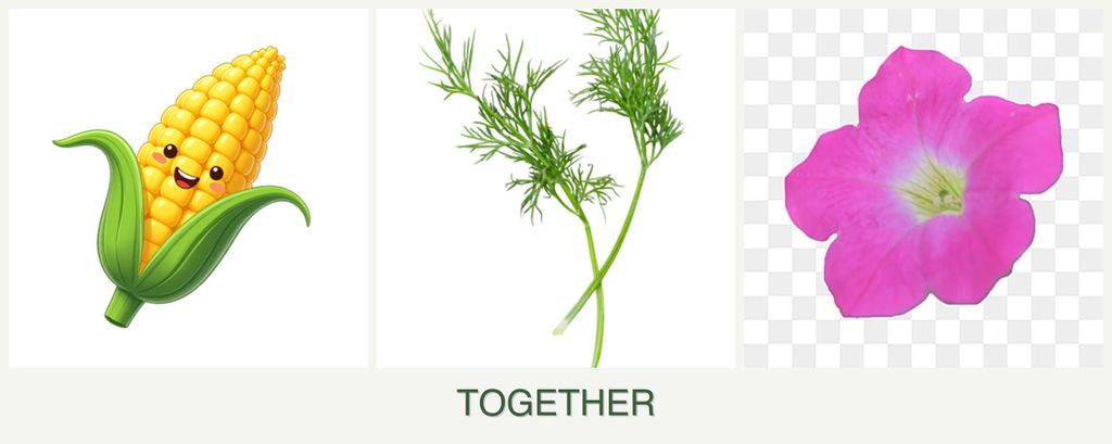 Can you plant corn, dill and petunias together?