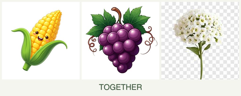 Can you plant corn, grapes and alyssum together?